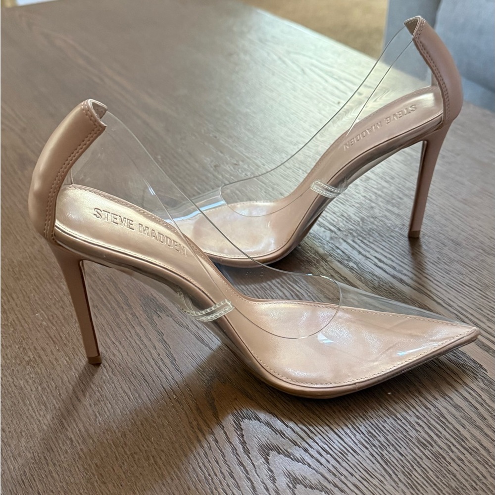 Steve Madden Blush Nude Pointed-Toe Clear Panel Stiletto Heels